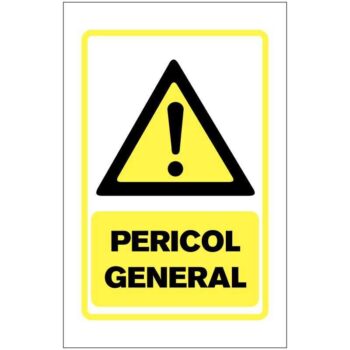 Indicator de avertizare: Pericol general Dimensiuni 200 x 300 mm. Suport PVC fexibil grosime 1 mm sau folie adeziva din PVC