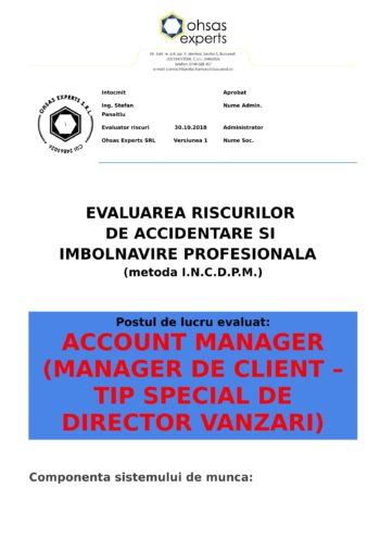 Evaluare riscuri SSM Account Manager (Manager de Client – tip special de Director Vanzari)