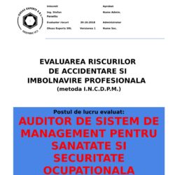 Evaluarea riscurilor de accidentare si imbolnavire profesionala Auditor de sistem de management pentru sanatate si securitate ocupationala Auditor SMSSO