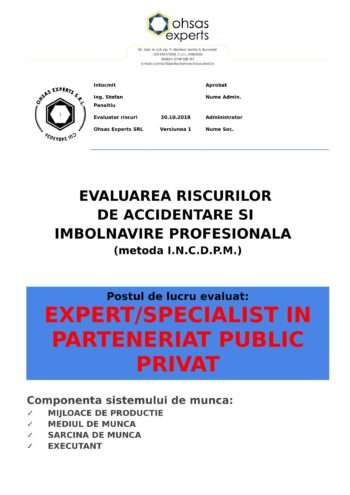 Evaluarea riscurilor de accidentare si imbolnavire profesionala expert in parteneriat public privat