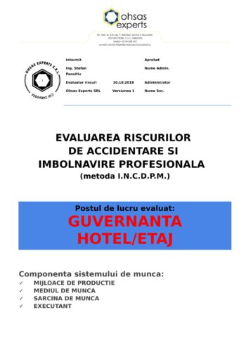Evaluarea riscurilor de accidentare si imbolnavire profesionala iguvernanta hotel