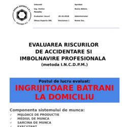 Evaluarea riscurilor de accidentare si imbolnavire profesionala Ingrijitoare Batrani la Domiciliu