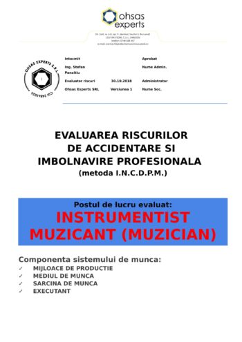 Evaluarea riscurilor de accidentare si imbolnavire profesionala Instrumentist Muzicant Muzician