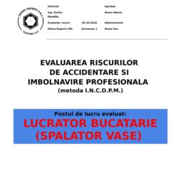 Evaluarea riscurilor de accidentare si imbolnavire profesionala Lucrator Bucatarie Spalator Vase