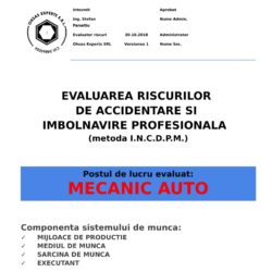 Evaluarea riscurilor de accidentare si imbolnavire profesionala Mecanic Auto