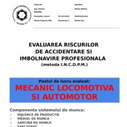 Evaluarea riscurilor de accidentare si imbolnavire profesionala Mecanic Locomotiva si Automotor