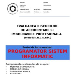Evaluarea riscurilor de accidentare si imbolnavire profesionala Programator Sistem Informatic