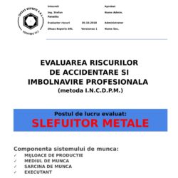 Evaluarea riscurilor de accidentare si imbolnavire profesionala Slefuitor Metale
