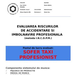 Evaluarea riscurilor de accidentare si imbolnavire profesionala Sofer Taxi Profesionist