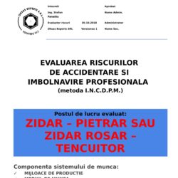 Evaluare riscuri SSM Zidar – Pietrar sau Zidar Rosar – Tencuitor